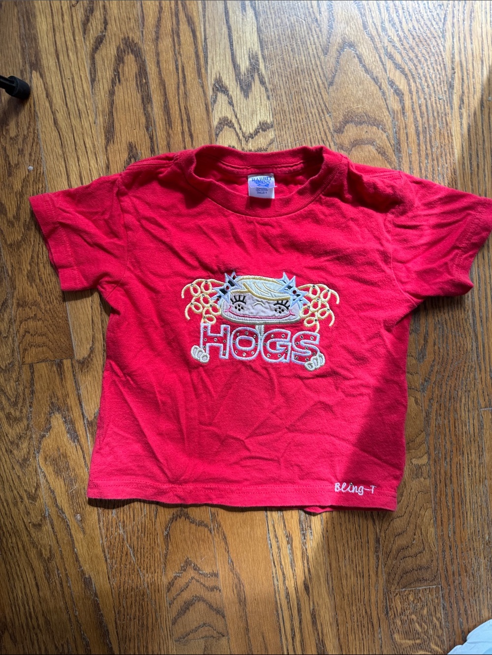 Rabbit Skins Bling T Red Short-Sleeve Tee with HOGS Embroidered size 4